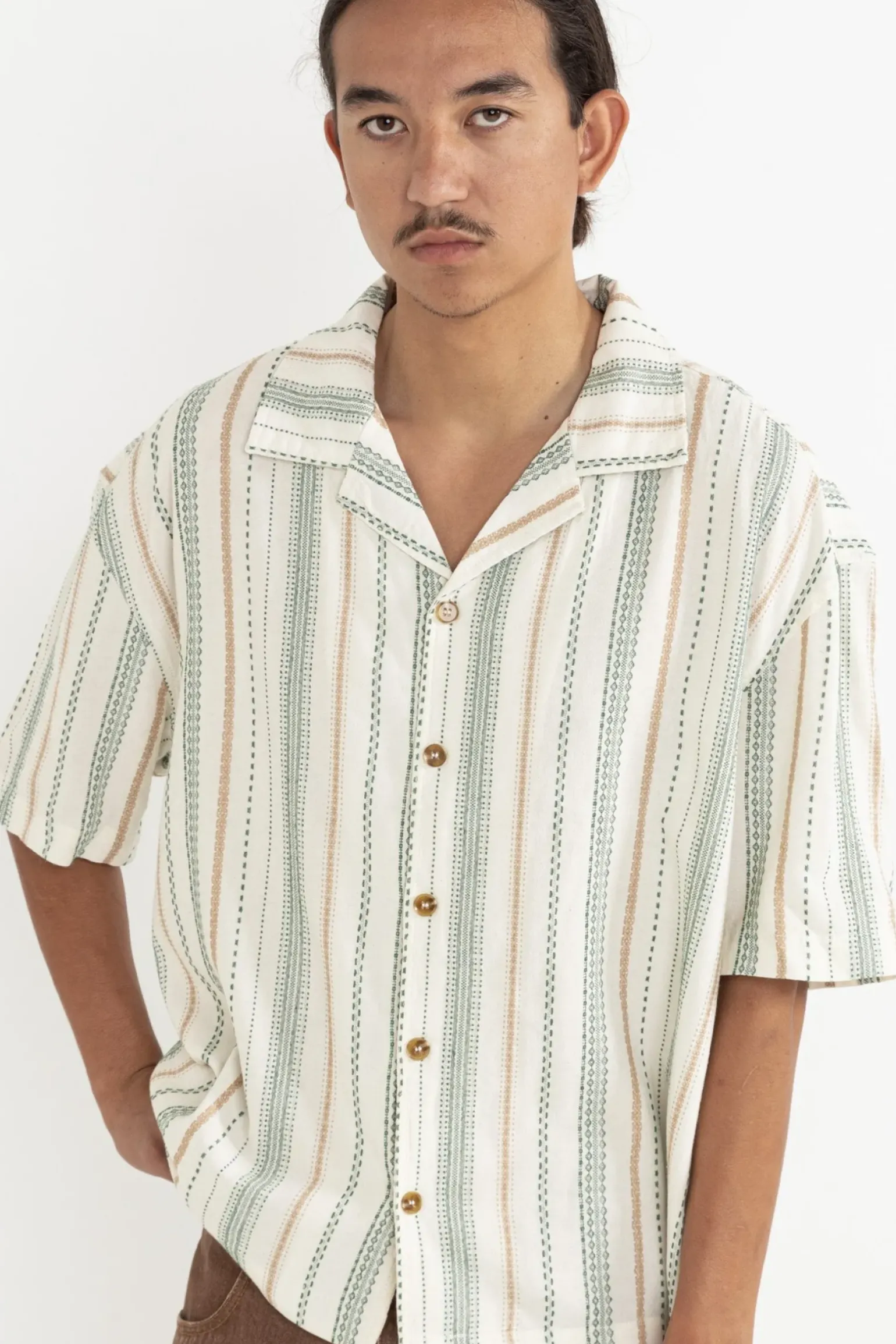 Relaxed Stripe Ss Shirt Olive