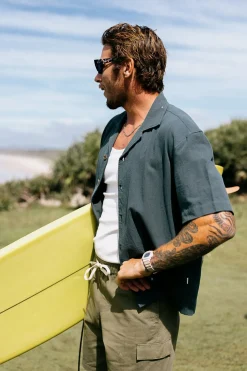 Relaxed Texture Ss Shirt Teal