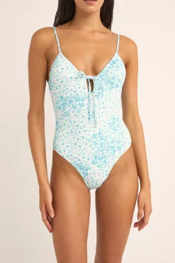 Serenity Floral Tie Front One Piece Blue