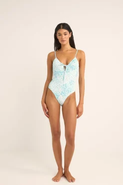 Serenity Floral Tie Front One Piece Blue