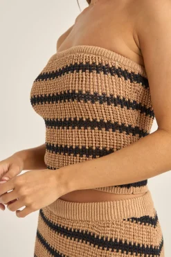 Sol Stripe Strapless Knit Top Black