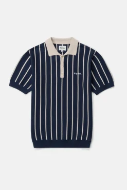 Striped Knit Ss Polo Navy