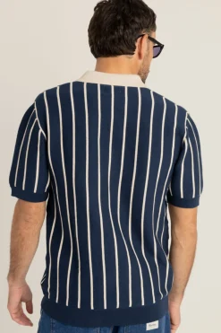 Striped Knit Ss Polo Navy