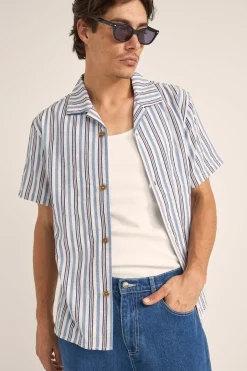 Vacation Stripe Ss Shirt Blue
