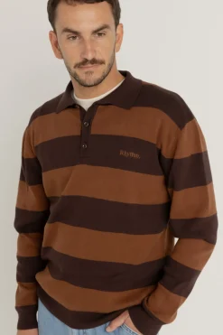 Ventura Stripe Knit Ls Polo Cafe