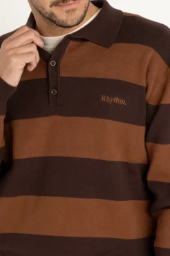 Ventura Stripe Knit Ls Polo Cafe