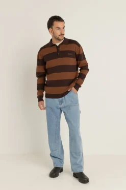 Ventura Stripe Knit Ls Polo Cafe