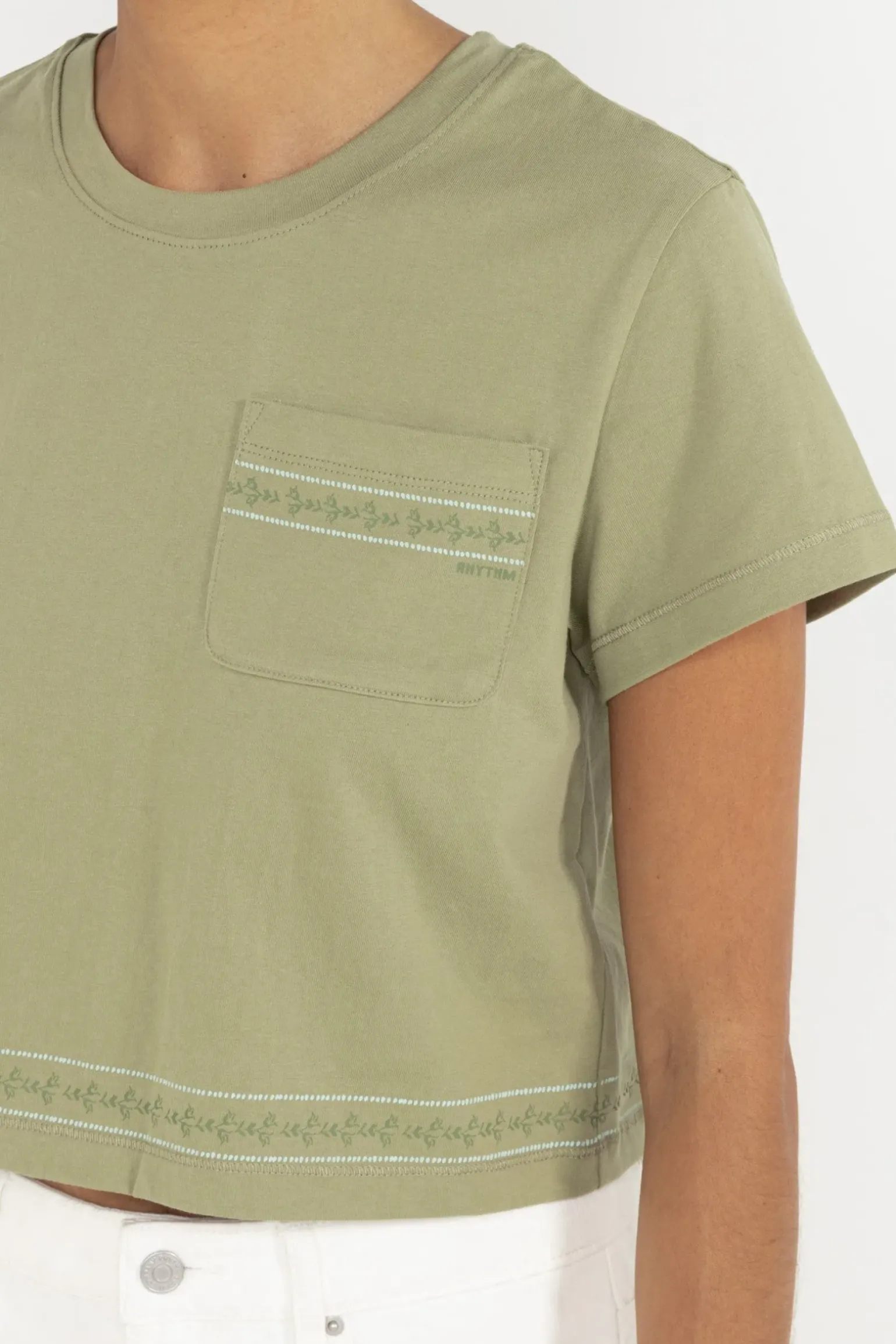 Vintage Floral Crop Tee Sage