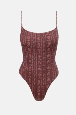 Vintage Floral One Piece Burgundy