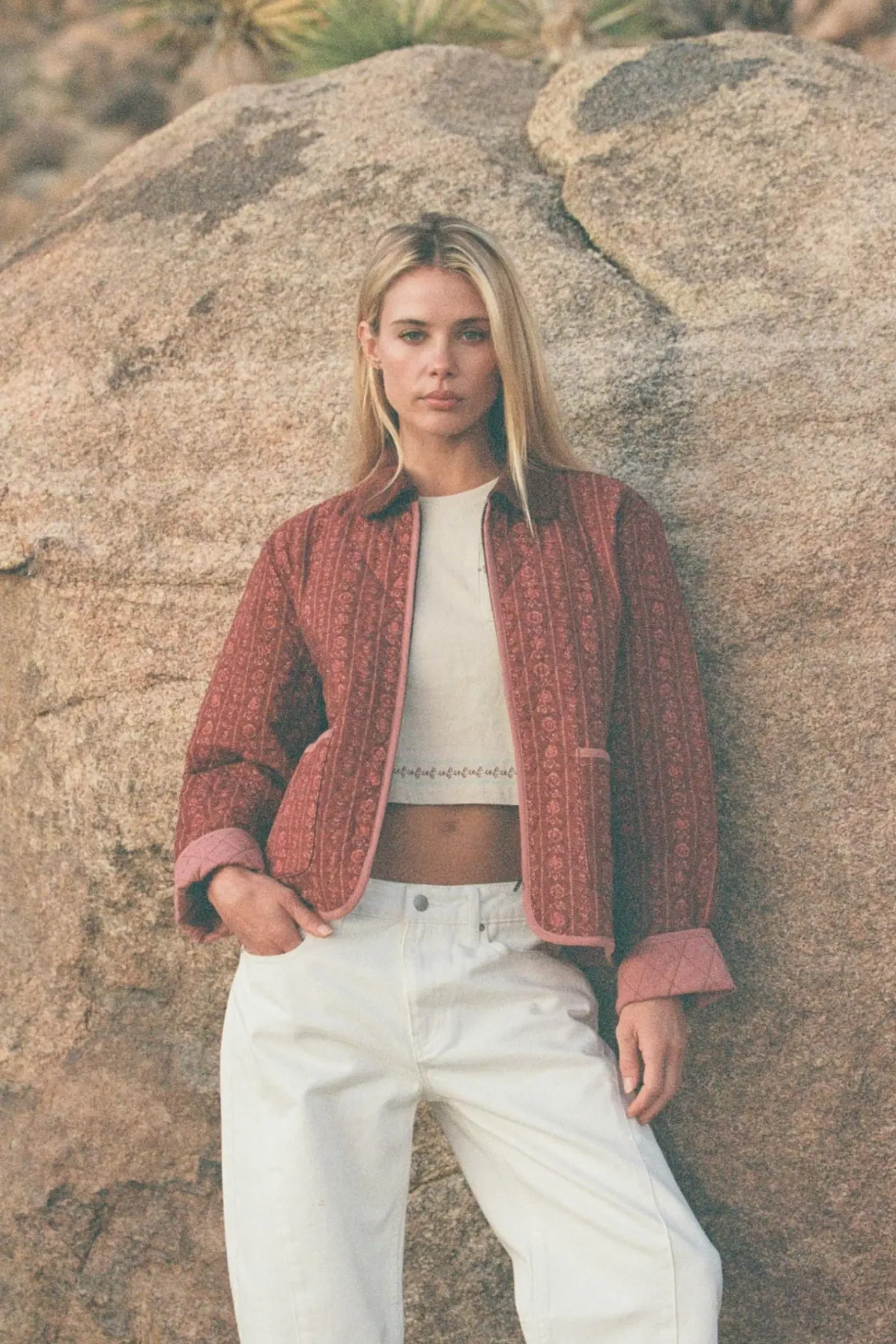 Vintage Floral Quilted Jacket Burgundy