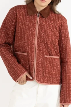 Vintage Floral Quilted Jacket Burgundy