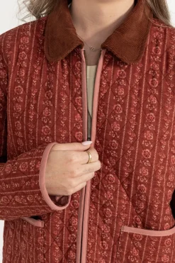Vintage Floral Quilted Jacket Burgundy