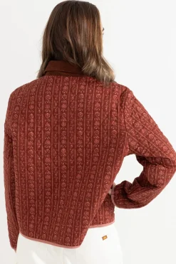 Vintage Floral Quilted Jacket Burgundy