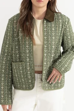 Vintage Floral Quilted Jacket Dusty Olive