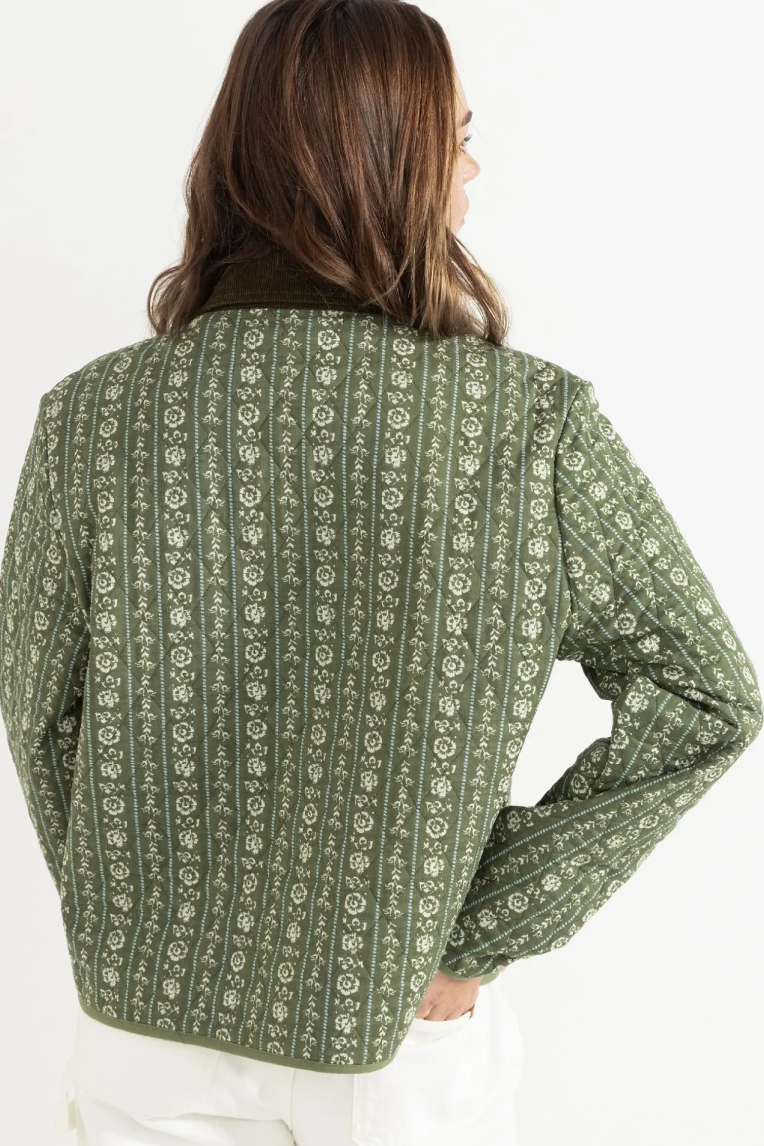 Vintage Floral Quilted Jacket Dusty Olive