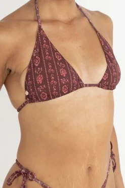 Vintage Floral Slide Tri Top Burgundy