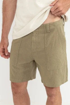 Worn Path Textured Linen Short Olive