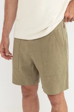 Worn Path Textured Linen Short Olive