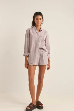 Zephyr Stripe Beach Shirt Chocolate